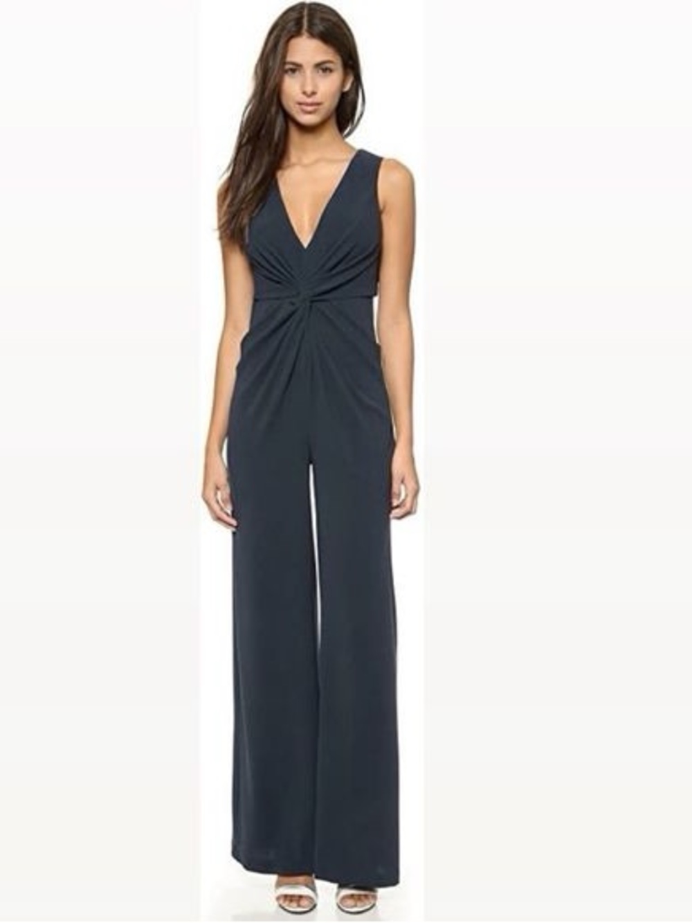 NWT Halston Heritage V-Neck Twist Front Wide-Leg Jumpsuit - Black